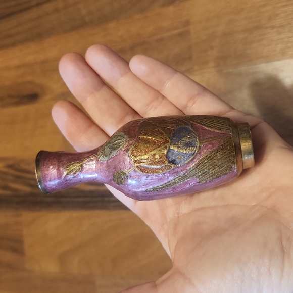 Vintage Brass Enameled Floral Bud Vase - Picture 3 of 12